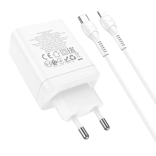 Сетевое зарядное устройство Hoco N33 USB/2 Type-C PD 35W белый + кабель Type-C to Lightning - фото 4