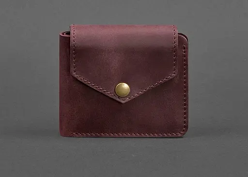 Кожаное портмоне 4.2 на кнопке бордовое Crazy Horse - фото 1