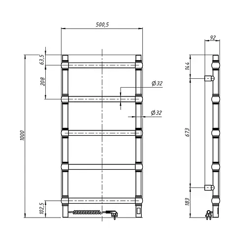 Электрический полотенцесушитель Navin Retro 500x1000 Sensor левое, золото 12-228153-3680, Золотой, Левое, Электронный - фото 7