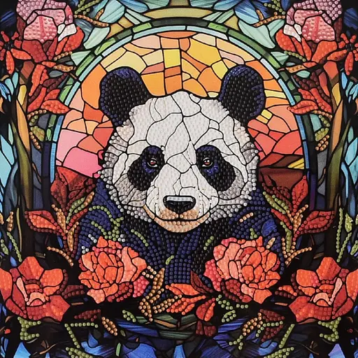 Алмазная мозаика Панда среди роз Strateg DEEX16305 неполная выкладка 30х30 см - фото 1