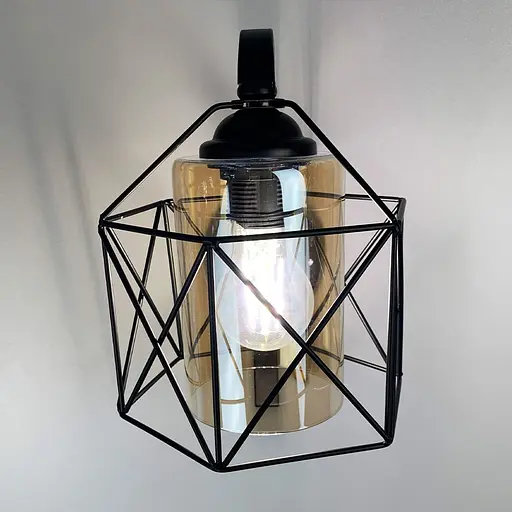 Металеве бра в стилі Лофт у чорному корпусі 28х17 см з янтарним плафоном Арт. 8180/1W BK+AM Line F - фото 4