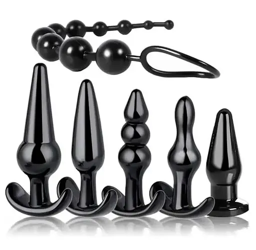 Комплект анальний для стимуляції фігурний силіконовий 6 предметів чорний - фото 2