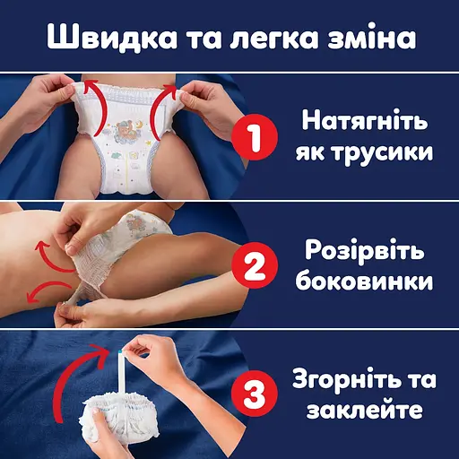 Підгузки-трусики нічні Pampers Night Pants Розмір 7 (15+ кг) 70 шт. - фото 7