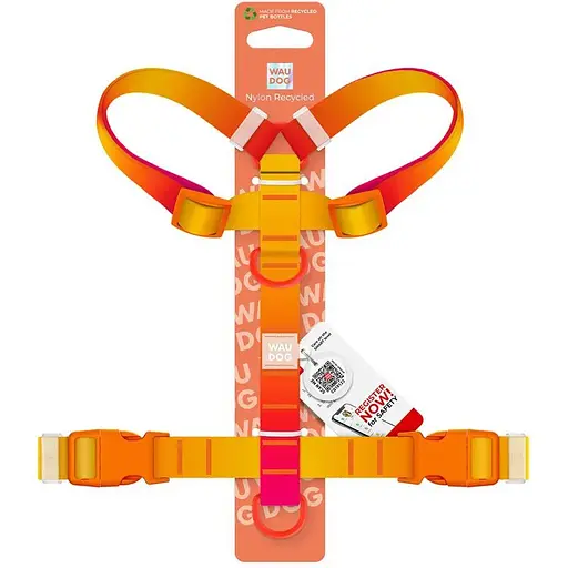 Шлея для собак Waudog Nylon Recycled анатомічна H-подібна з QR-паспортом, градієнт, пластиковий фастекс, L - фото 3