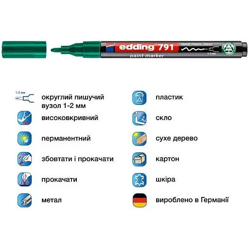 Маркер Edding Paint e-791 1-2 мм круглий зелений (e-791/04n) - фото 2