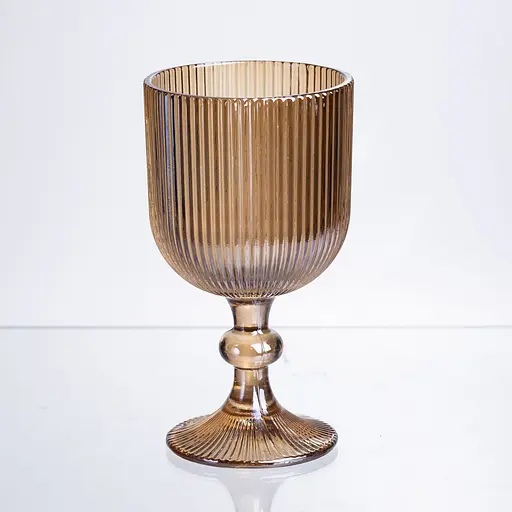 Набор бокалов для вина 6 штук по 300 мл ребристой из толстого стекла коричневый HP-19-225 бокал для белого красного вина прозрачный - фото 3