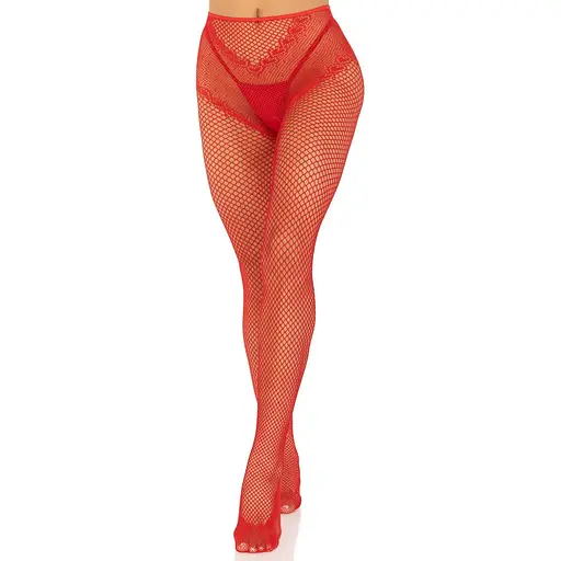 Чулки Leg Avenue Crotchless Net Tights With Heart Backseam Red One Size