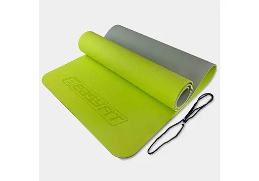 Коврик для йоги и фитнеса EasyFit TPE+TC 6 мм двухслойный, лимонный-серый (EF-1924-LGGY) - фото 1