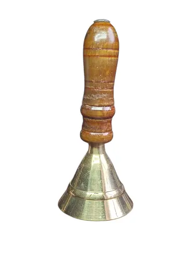 Дзвіночок латунний золотистий з дерев'яною ручкою 10,5 см - фото 1