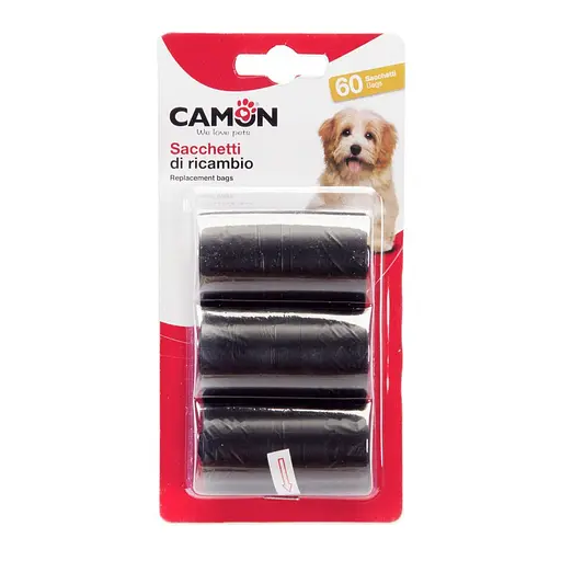 Пакети для собачих фекалій Camon чорні 6 см (3 рулони x 20 шт.) (B523/A)