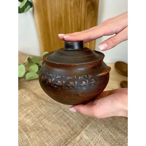 Горщик під печеню керамічний (глиняний) різьблений Декор 600 мл - фото 4