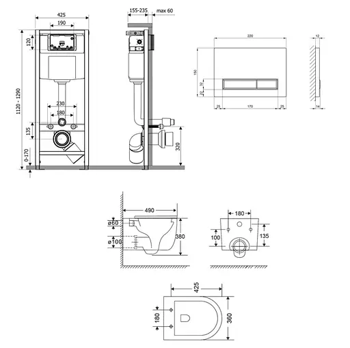Набір Q-tap Nest 4 в 1 підвісний унітаз Taurus Ultra Quiet 490х360х380 + комплект інсталяції QT2433084EUQW46153 - фото 2