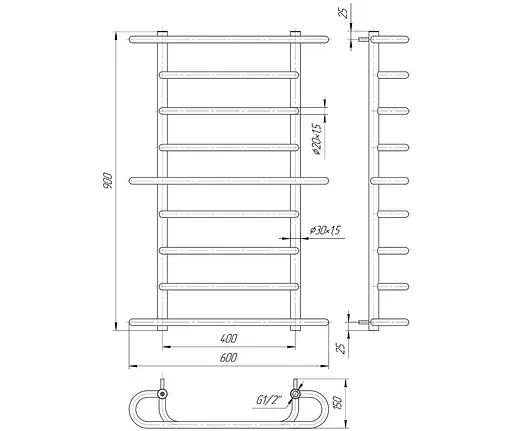 Водяной полотенцесушитель Mario Верона 900x600/400, Хром - фото 2
