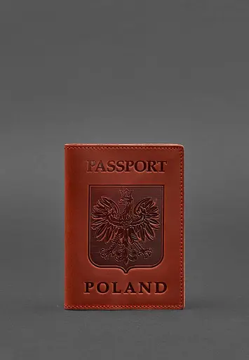 Кожаная обложка для паспорта с польским гербом коралл Crazy Horse - фото 2