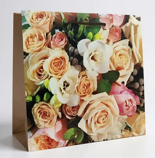 Подарунковий пакет, 150 г/м², Квітковий, 23x23x10 см, 6 шт. в упаковці