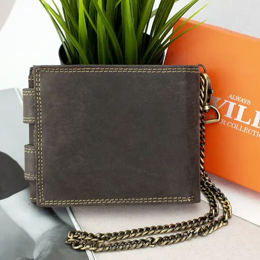 Мужское кожаное портмоне Always Wild 2900-BIC коричневое на кнопках с цепочкой - фото 2