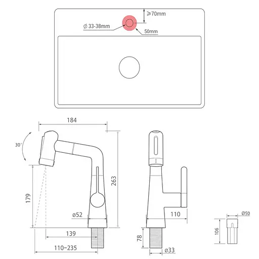 Висувний змішувач для раковини Xiaomi MiJia Pull-out Basin Faucet S1 (MJCLSMPLT01DB) - фото 8