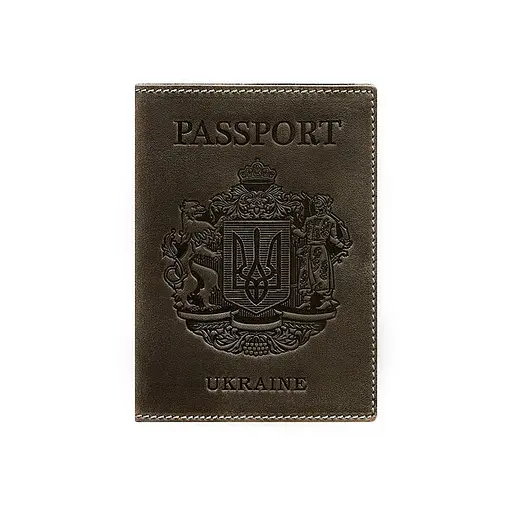 Кожаная обложка для паспорта с украинским гербом темно-коричневая - фото 7