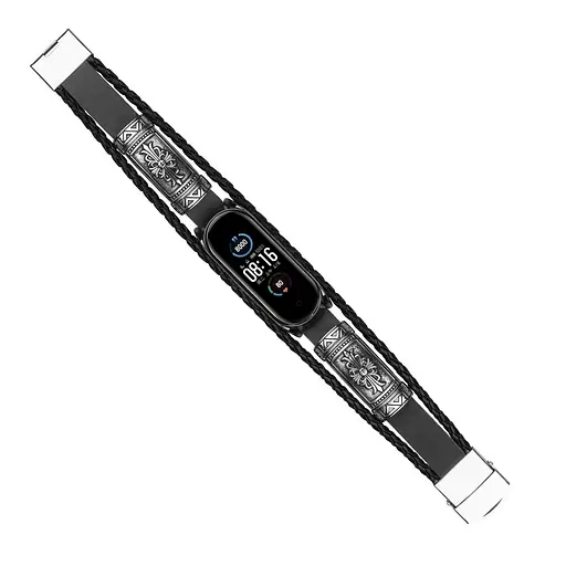 Ремешок винтажный Carprie для фитнес-браслета Xiaomi Mi Band 5 и 6 Type D Black black - фото 5