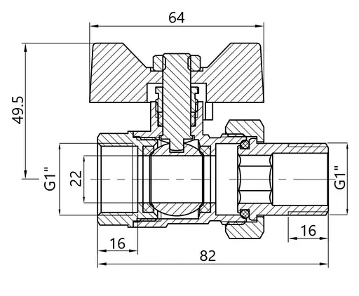Кран шаровой Thermo Alliance "Американка" Base 1" ВН прямой, PN40, бабочка SD221W25 - фото 8