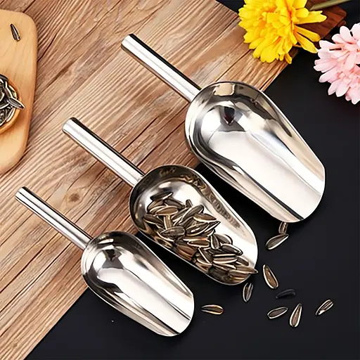 Комплект з 3 совків алюмінієвих для льоду, цукру, спецій та сипучих продуктів 26.5, 23.5 та 21.5 см, Kitchen Master Сірий 86372 - фото 4