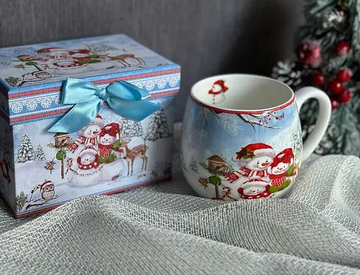 Чашка новорічна R33360 Зимова історія порцелянова в подарунковій коробці 420 мл Біла - фото 4