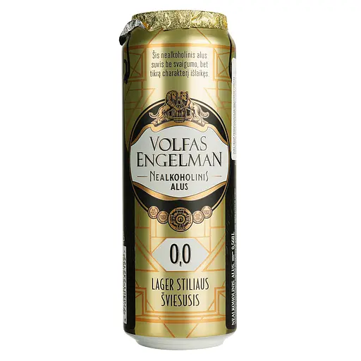 Пиво безалкогольне Volfas Engelman Lager світле, з/б, 0.568 л