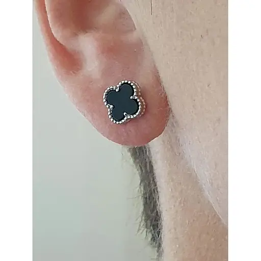 Золотые серьги-пуссеты Платон Клевер с агатом. 3С127/67Б - фото 2