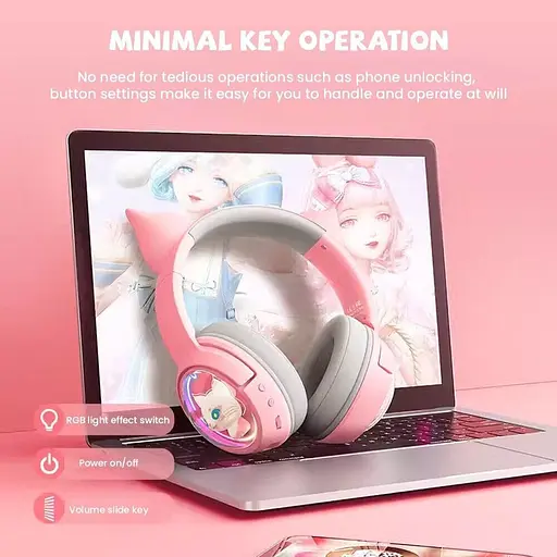 Дитячі ігрові бездротові навушники Onikuma B5 з RGB підсвічуванням і вбудованим мікрофоном Рожевий - фото 7