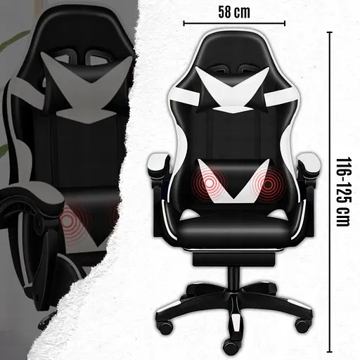 Кресло геймерское PLAYER с подставкой для ног и массажем White/Black (100009) - фото 10