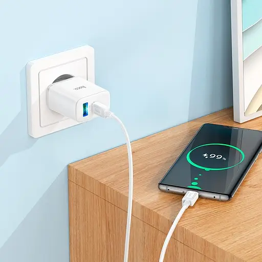 Зарядный адаптер Hoco C105A 20W Type-C и USB с быстрой зарядкой и LED-подсветкой - фото 7