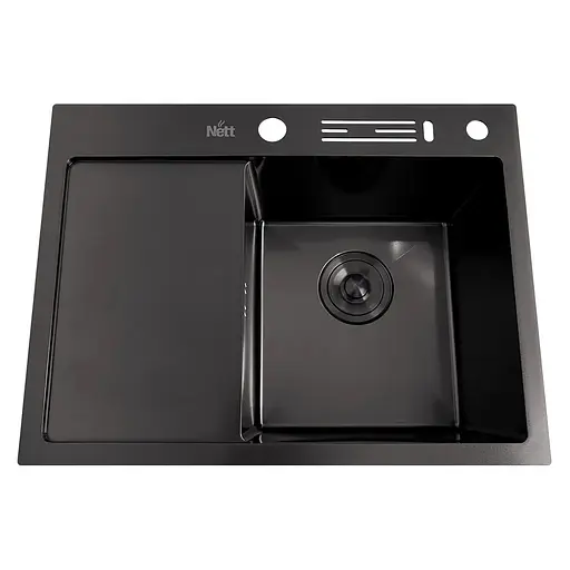 Кухонная мойка черная накладная с левым крылом 1.5 мм Nett NB-6045(L), Черный - фото 1