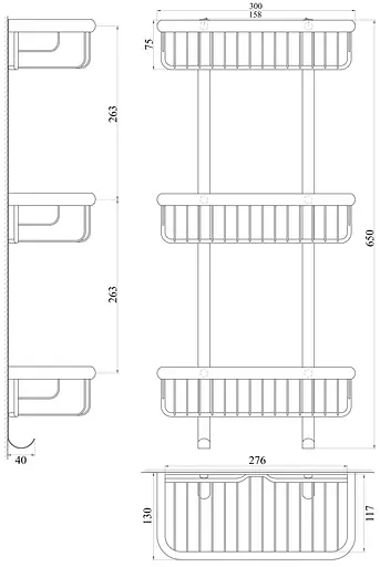 Полка прямая тройная Topaz 4103, Хром - фото 3
