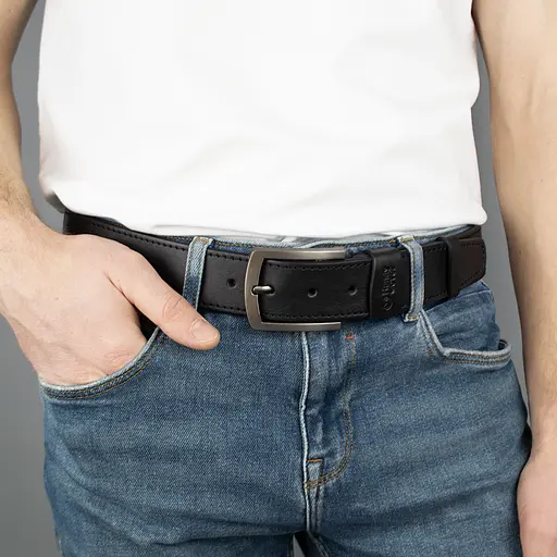 Ремінь чоловічий шкіряний зі строчкою Handycover HC0072 чорний (125 см) - фото 5