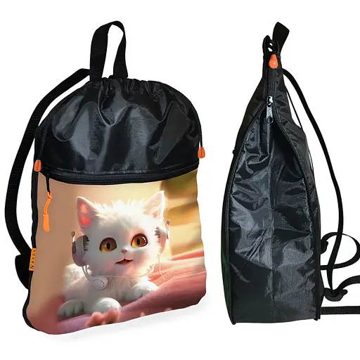 Рюкзак-мешок для обуви,спортивной формы с котенком детская сумка для сменки с расширителем (01254)