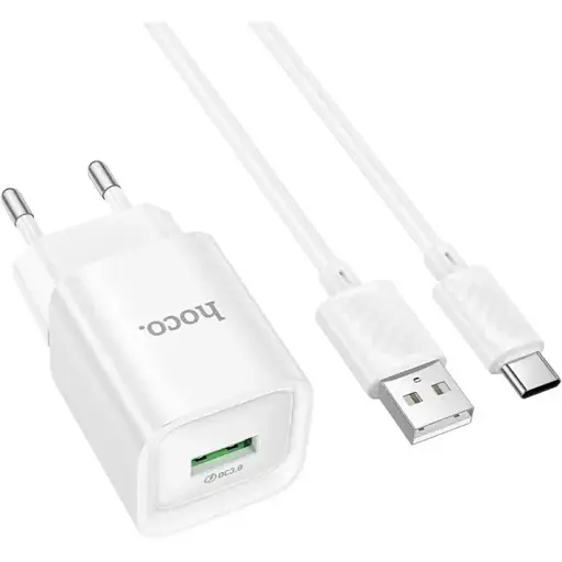 Сетевое зарядное устройство Hoco C145A Charm single port QC3.0 charger set(Type-C)(EU) Белый - фото 1
