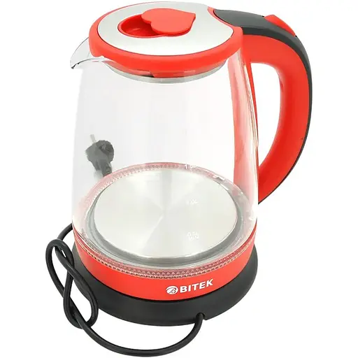 Электрочайник Bitek BT-3110, с подсветкой, 2400W, 1.8L, Red