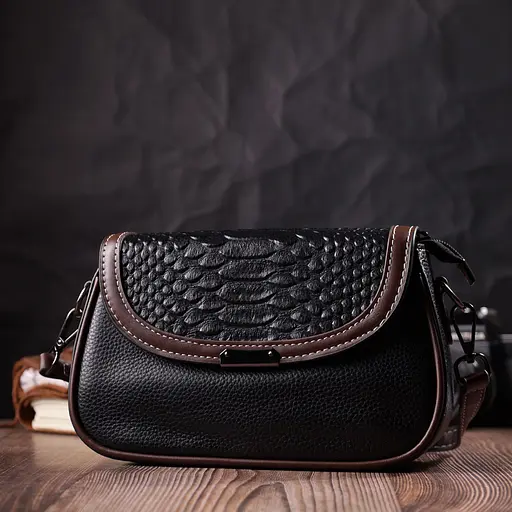 Сумка для женщин Vintage с фактурным клапаном из натуральной кожи 22х14х6.5 см sum0029059 - фото 8