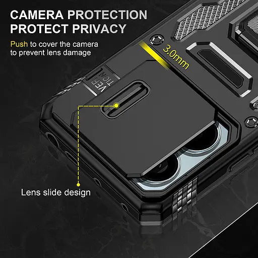 Ударостійкий чохол Epik Camshield Army Ring для Xiaomi Poco X6 / Note 13 Pro 5G Чорний / Black - фото 2