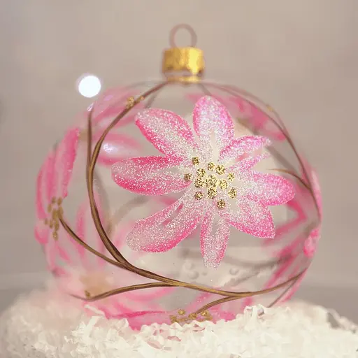 Ялинкова прикраса Санта Шоп Магнолія рожева на прозорому склі (4820001112436)