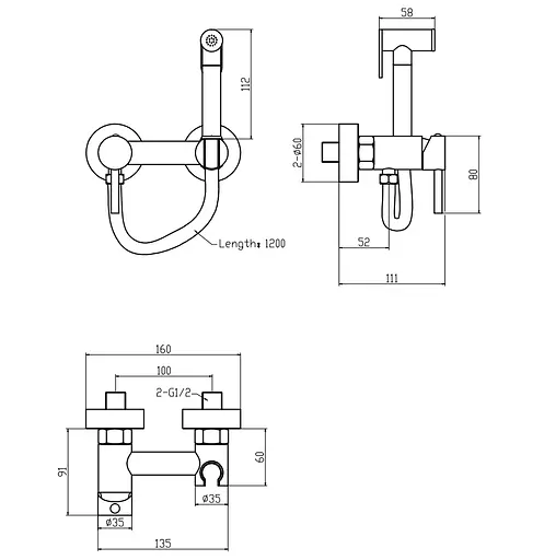 Змішувач для гігієнічного душу зовнішнього монтажу Mixxus Premium Hans 024-B MI6923, Хром - фото 2