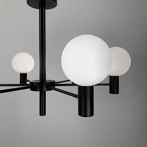 Сучасна чорна люстра з білими плафоном на 8 ламп Line.F MJ 89/8 BK+WT - фото 5