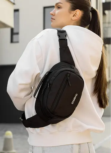 Женская сумка через плечо бананка Sambag Flex черная тканевая 30×17×15 см (85351065) - фото 2