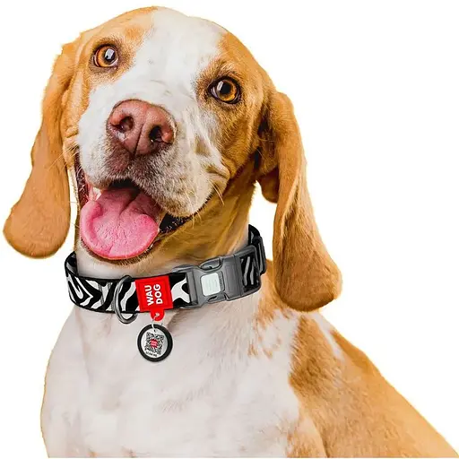 Ошейник для собак нейлоновый Waudog Nylon с QR адресником Зебра пластиковый фастекс S 1.5х25-35 см - фото 5