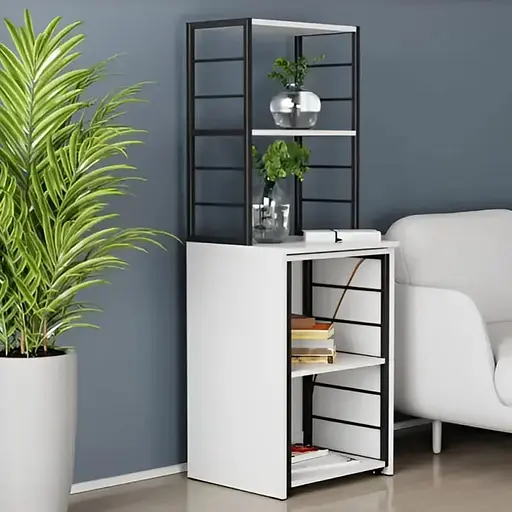 Стіл-тумба трансформер Смарт 3/2 з етажеркою Ferrum-decor 1430x1450x600 Чорний метал ДСП Біле 16 мм (FRD-105116) - фото 5