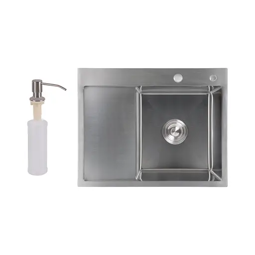 Кухонная мойка интегрированная Lidz Handmade H6350L крыло слева (LDH6350BRUL45588) Brushed Steel 3,0/1,0 мм, Нержавеющая сталь - фото 1