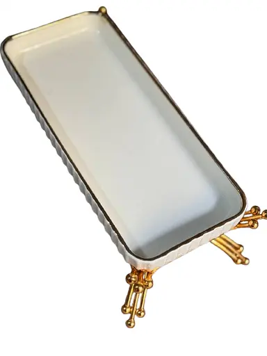 Керамическое блюдо 1566G для сервировки с декоративной подставкой 25х10 см - фото 1