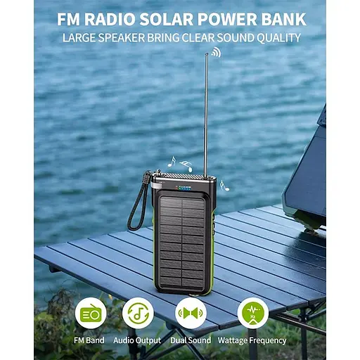 Зовнішній акумулятор із сонячною панеллю Solar 20000 mAh PN-W26 з радіо та БЗП - фото 5