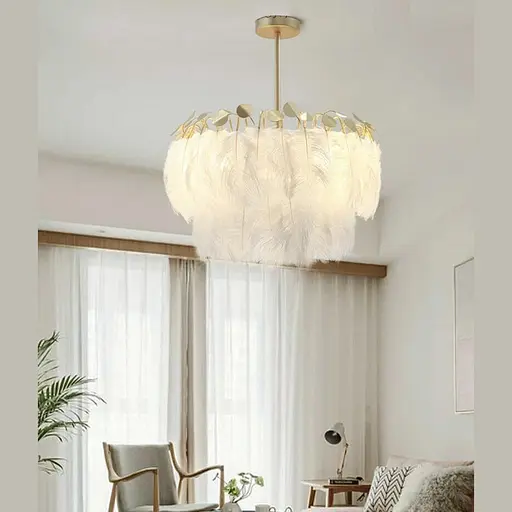 Роскошная золотая люстра с перьями Ø 55 см | Line F | Ст. AS147-550 WT - фото 1