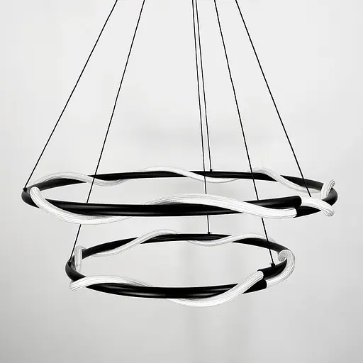 Люстра с двумя черными кольцами и оплетенным неоном Ø 80+60 см | Ст. JU 25-600+800 BK | Line F - фото 2